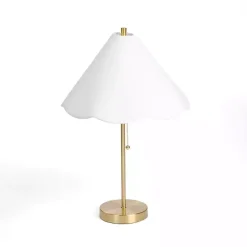 Online Kirklands Home Gold Table Lamp with Scalloped Shade White