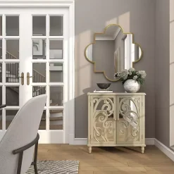 Sale Kirklands Home Wood Carved Scroll Mirrored Cabinet Gold