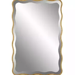 Hot Kirklands Home Gold Wood Wavy Frame Beveled Wall Mirror
