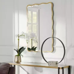 Hot Kirklands Home Gold Wood Wavy Frame Beveled Wall Mirror