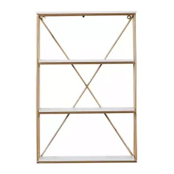 Kirklands Home Gold X-Frame Daisy White Wood Wall Shelf