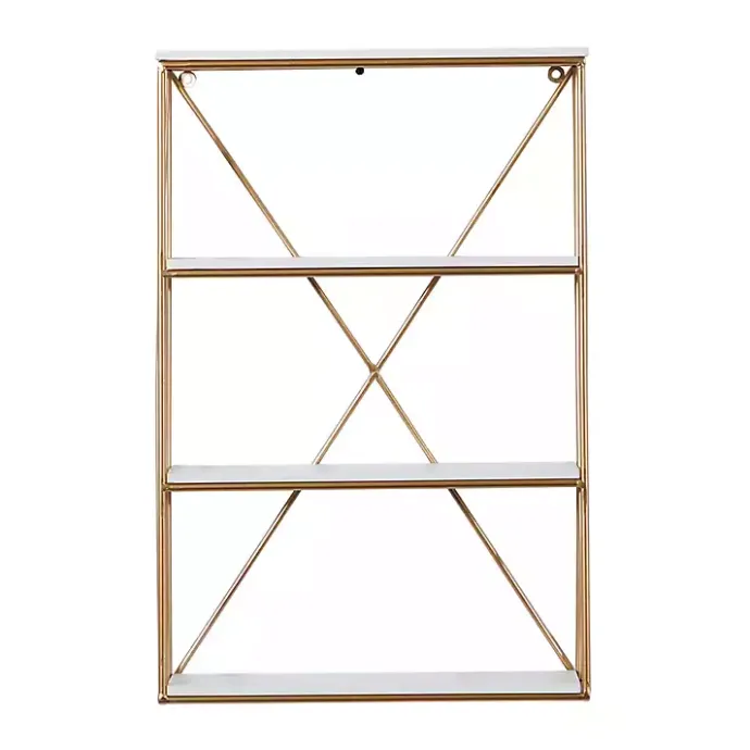 Kirklands Home Gold X-Frame Daisy White Wood Wall Shelf