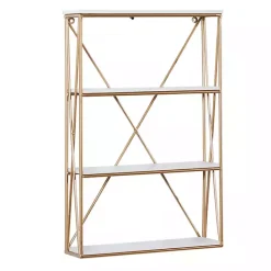 Kirklands Home Gold X-Frame Daisy White Wood Wall Shelf