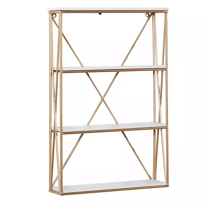 Kirklands Home Gold X-Frame Daisy White Wood Wall Shelf