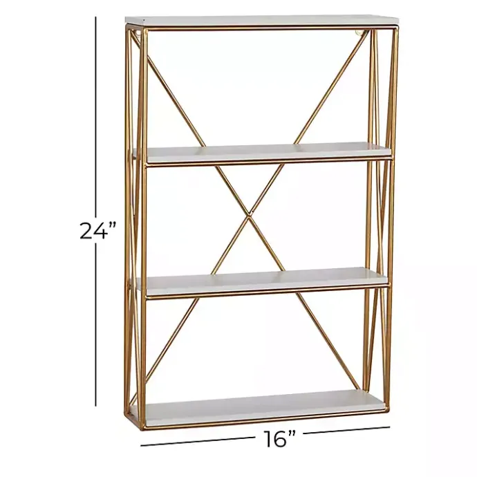 Kirklands Home Gold X-Frame Daisy White Wood Wall Shelf