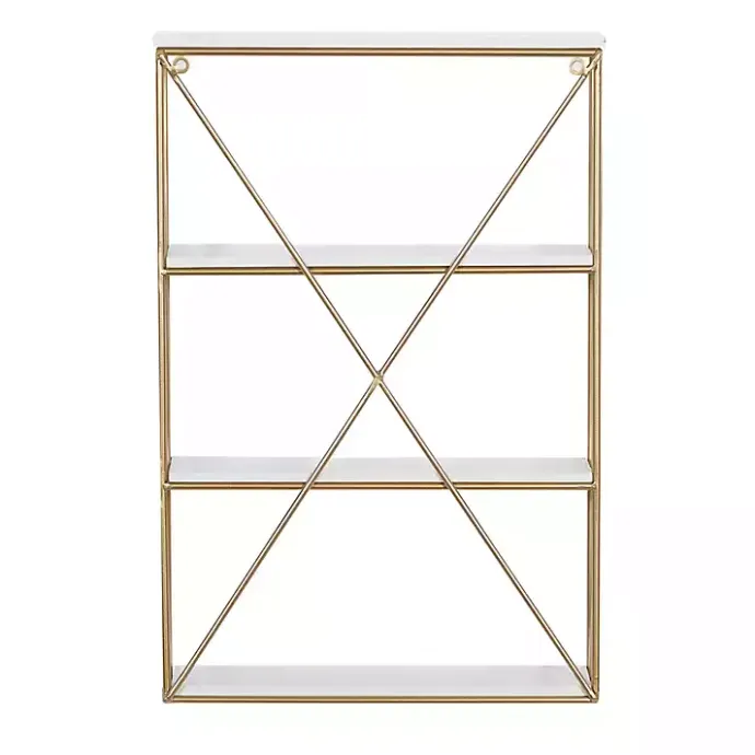 Kirklands Home Gold X-Frame Daisy White Wood Wall Shelf