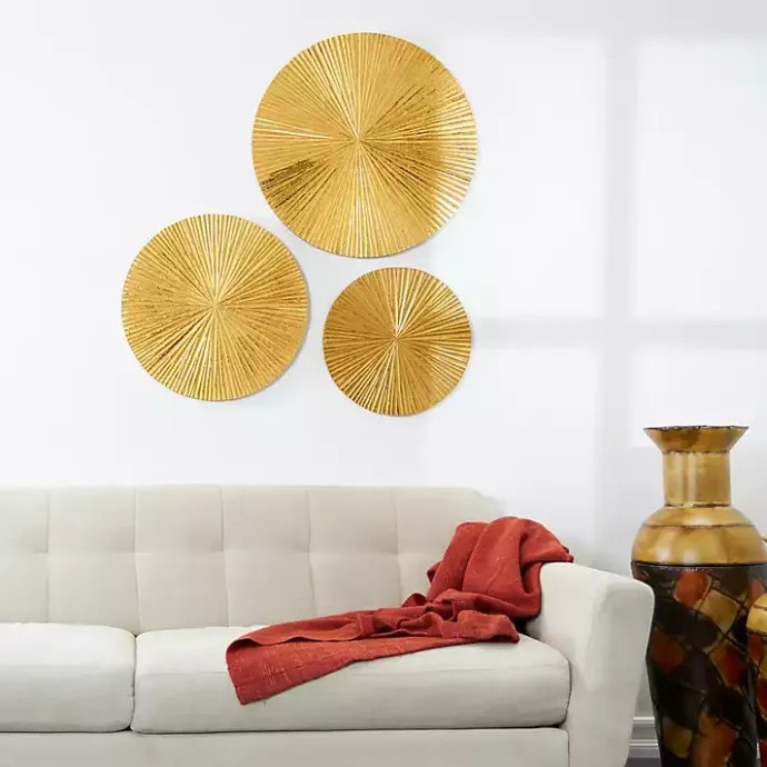 Outlet Kirklands Home en Ribbed Sunburst Wall Plates, Set of 3 Gold