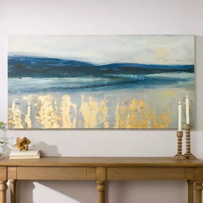 Discount Kirklands Home Golden Turquoise Abstract Canvas Wall Art