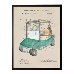 New Kirklands Home Golf Cart Patent Framed Art Print Tan