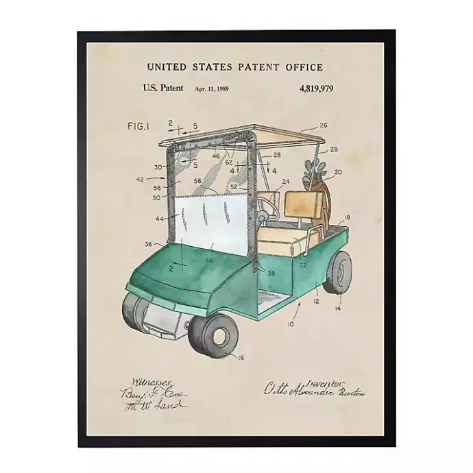 New Kirklands Home Golf Cart Patent Framed Art Print Tan