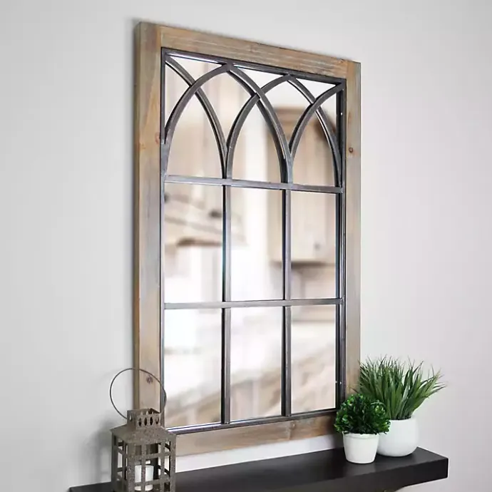 Clearance Kirklands Home Grandview Arched Windowpane Mirror Brown