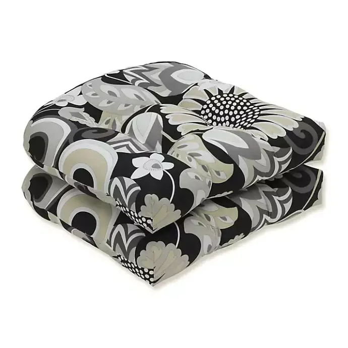 New Kirklands Home Graphite Floral Outdoor Seat Cushions, Set of 2