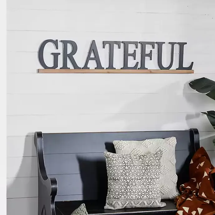 Kirklands Home Grateful Wood Wall Plaque Black