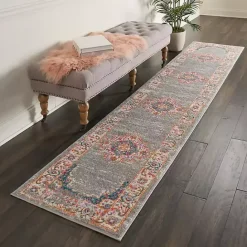 Kirklands Home Gray & Pink Central Motif Botanical Runner