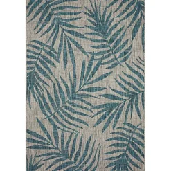 Hot Kirklands Home Gray and Aqua Palm Leaves Outdoor Area Rug, 5x7