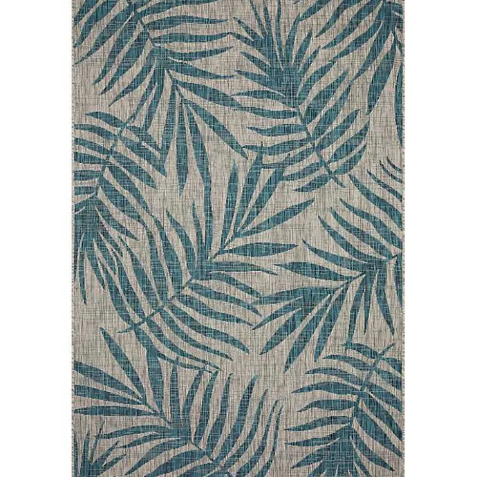 Hot Kirklands Home Gray and Aqua Palm Leaves Outdoor Area Rug, 5x7