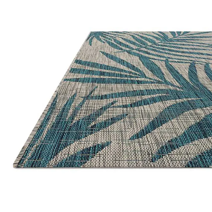 Online Kirklands Home Gray and Aqua Palm Leaves Outdoor Area Rug, 7x10