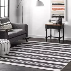Online Kirklands Home Gray and Black Striped Washable Area Rug, 5x8