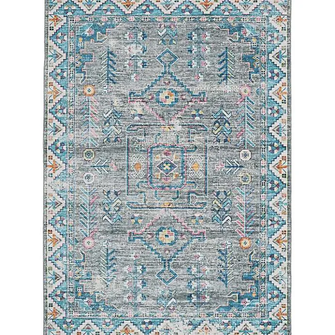 Hot Kirklands Home Gray and Blue Barron Washable Area Rug, 5x7