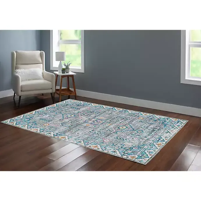 Hot Kirklands Home Gray and Blue Barron Washable Area Rug, 5x7