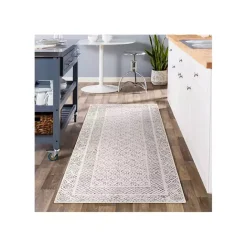 Discount Kirklands Home Gray and Cream Border Harrah Runner