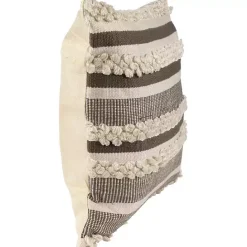 Discount Kirklands Home Gray and Cream Striped Indoor/Outdoor Pillow