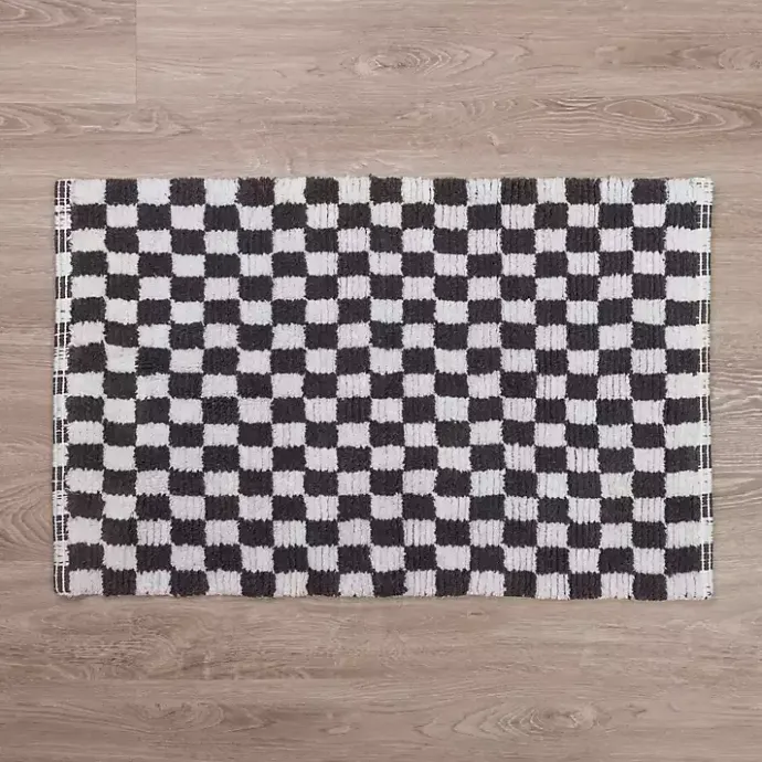 Hot Kirklands Home Gray and White Checkered Bathroom Rug