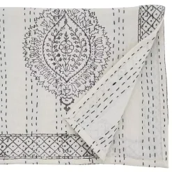 Kirklands Home Gray and White Kantha Stitch Table Runner