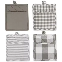 Clearance Kirklands Home and White Multiprint 4-pc. Pot Holder Set Gray