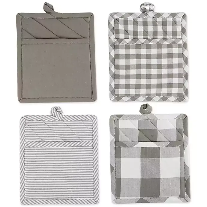 Clearance Kirklands Home and White Multiprint 4-pc. Pot Holder Set Gray