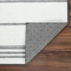New Kirklands Home Gray and White Stripe Washable Area Rug, 5x7