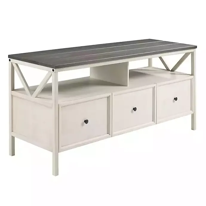 Discount Kirklands Home Gray and Whitewashed Wood 3-Drawer Media Cabinet