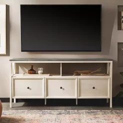 Discount Kirklands Home Gray and Whitewashed Wood 3-Drawer Media Cabinet