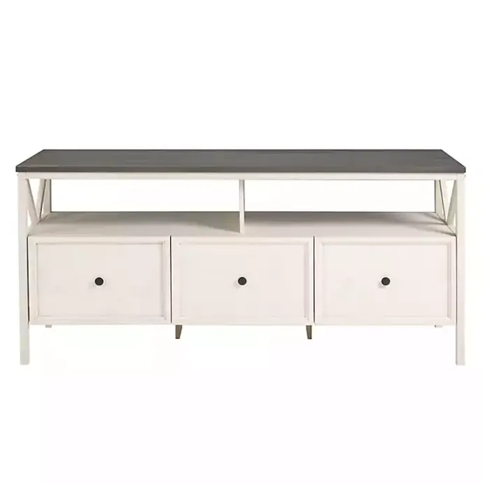 Discount Kirklands Home Gray and Whitewashed Wood 3-Drawer Media Cabinet