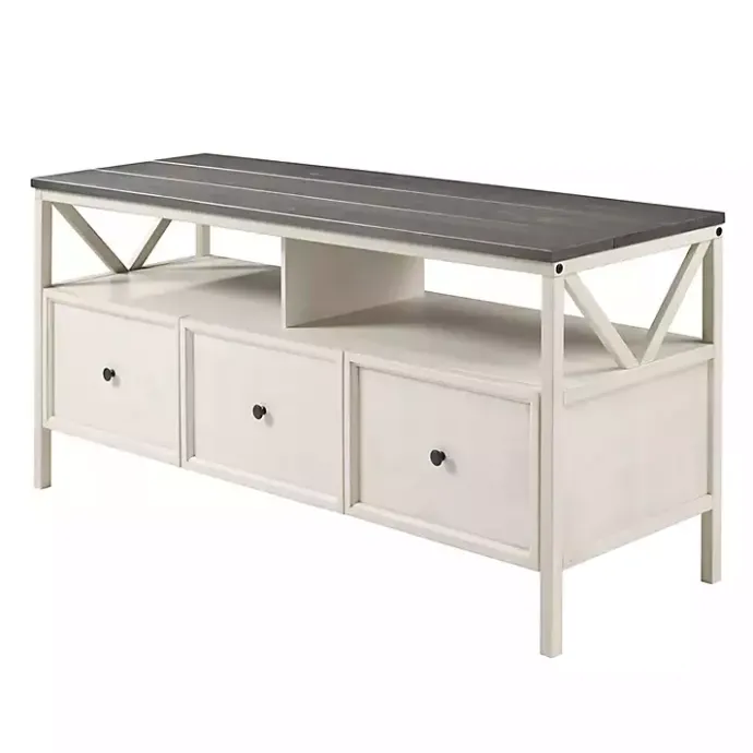 Discount Kirklands Home Gray and Whitewashed Wood 3-Drawer Media Cabinet