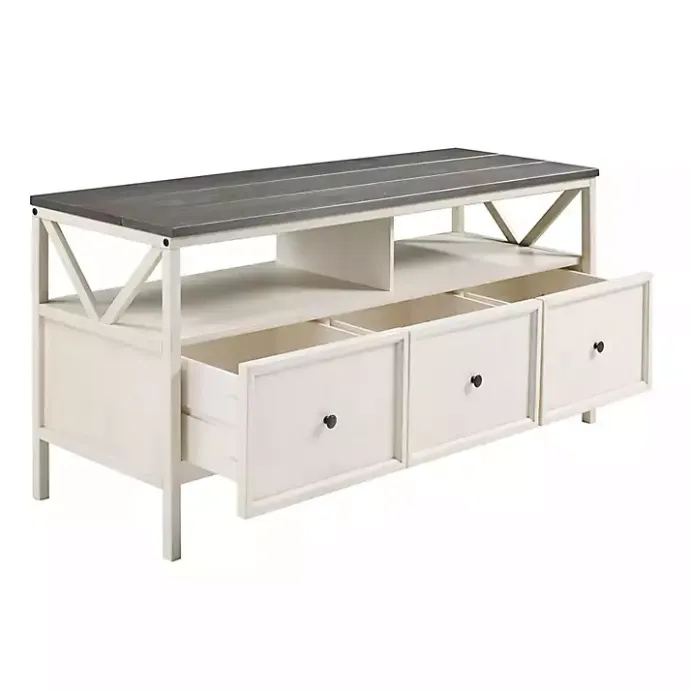 Discount Kirklands Home Gray and Whitewashed Wood 3-Drawer Media Cabinet