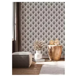 Outlet Kirklands Home Gray Art Deco Fans Peel & Stick Wallpaper