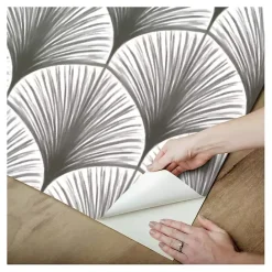 Outlet Kirklands Home Gray Art Deco Fans Peel & Stick Wallpaper