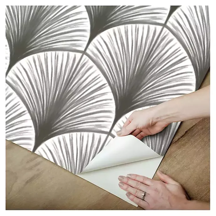 Outlet Kirklands Home Gray Art Deco Fans Peel & Stick Wallpaper