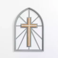 Sale Kirklands Home Gray Beaded Cathedral Cross Wall Plaque