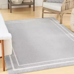 New Kirklands Home Bordered Indoor/Outdoor Area Rug, 5x7 Gray