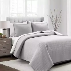 Clearance Kirklands Home Box Stitch Cotton Full/Queen 3-pc. Quilt Set Gray