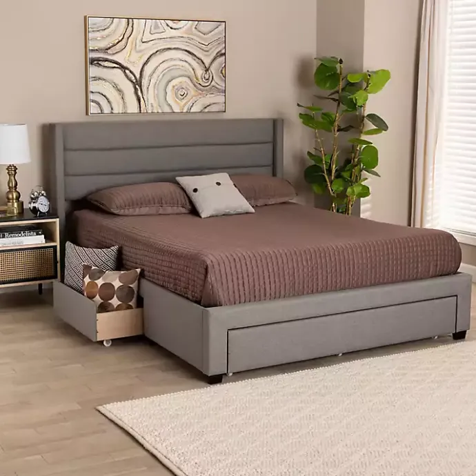 Outlet Kirklands Home Braylon Upholstered 3-Drawer Queen Bed Gray
