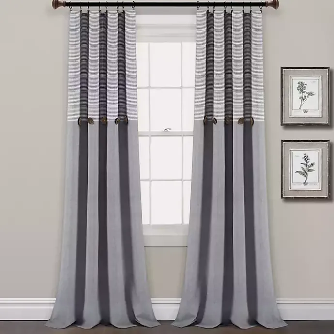 Clearance Kirklands Home Gray Button and Stripe Curtain Panel Set, 95 in.
