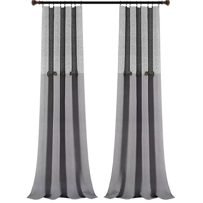 Clearance Kirklands Home Gray Button and Stripe Curtain Panel Set, 95 in.
