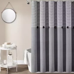 Best Kirklands Home Button and Stripe Shower Curtain Gray