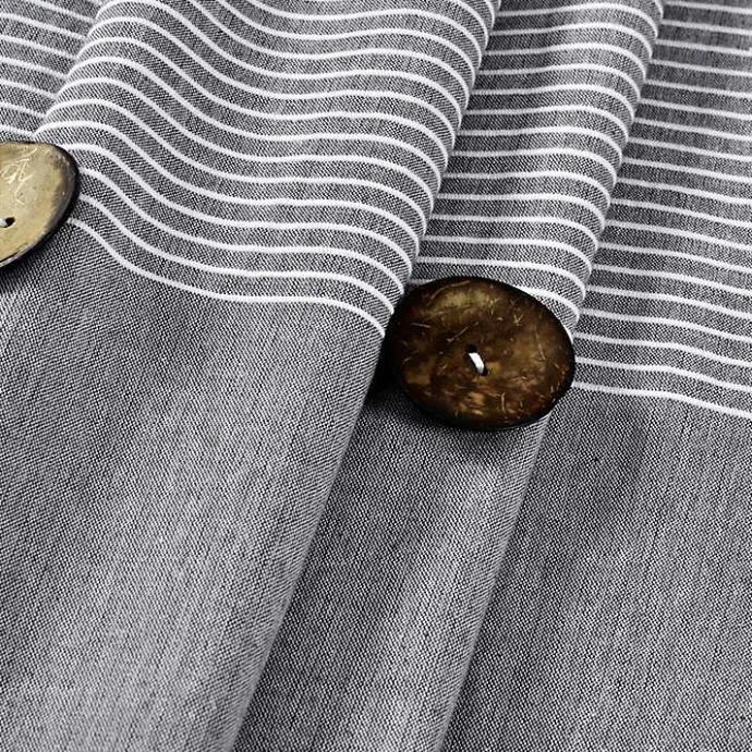 Best Kirklands Home Button and Stripe Shower Curtain Gray