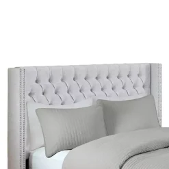 Sale Kirklands Home Button Tufted Nailhead Trim Queen Headboard Gray
