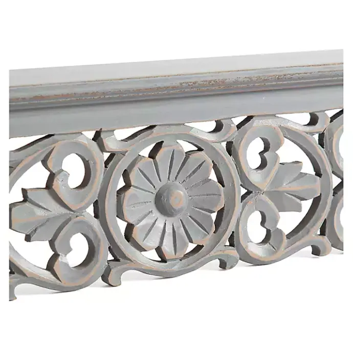 Sale Kirklands Home Gray Carved Floral Decorative Wall Shelf