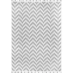 Discount Kirklands Home Gray Chevron Cotton Tassel Area Rug, 8x10
